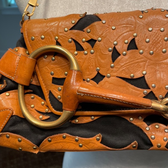 Rare Designer Gucci Studded with Horse Bit Black/Brown Bag - Picture 8 of 11